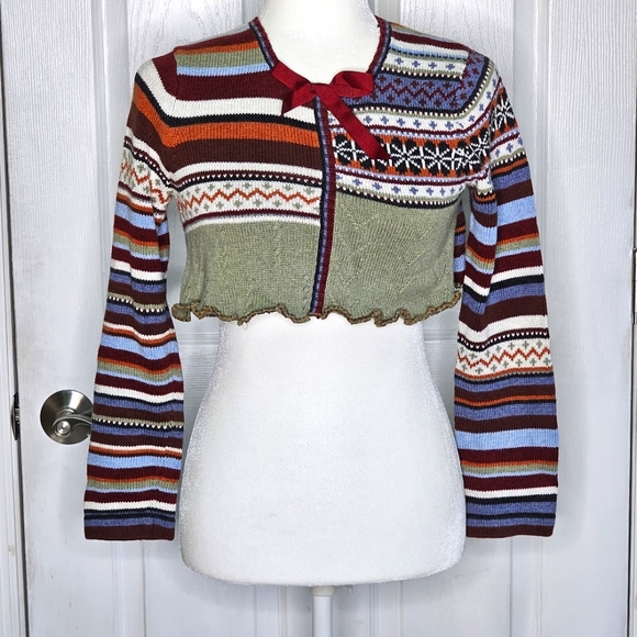 Boho Handmade Upcycled Cropped Sweater Top xs/sm - Picture 2 of 7